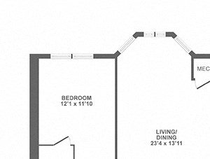 large one bedroom, bay window, loft